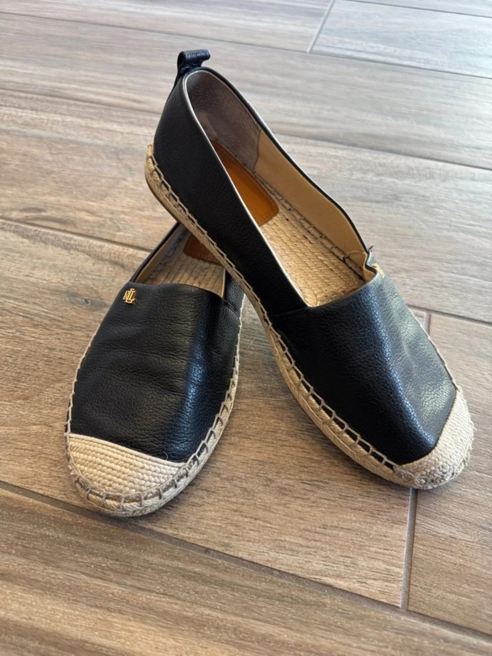 Ralph Lauren Black Leather Espadrille Slip-ons. Women’s size 9 - Picture 3 of 11